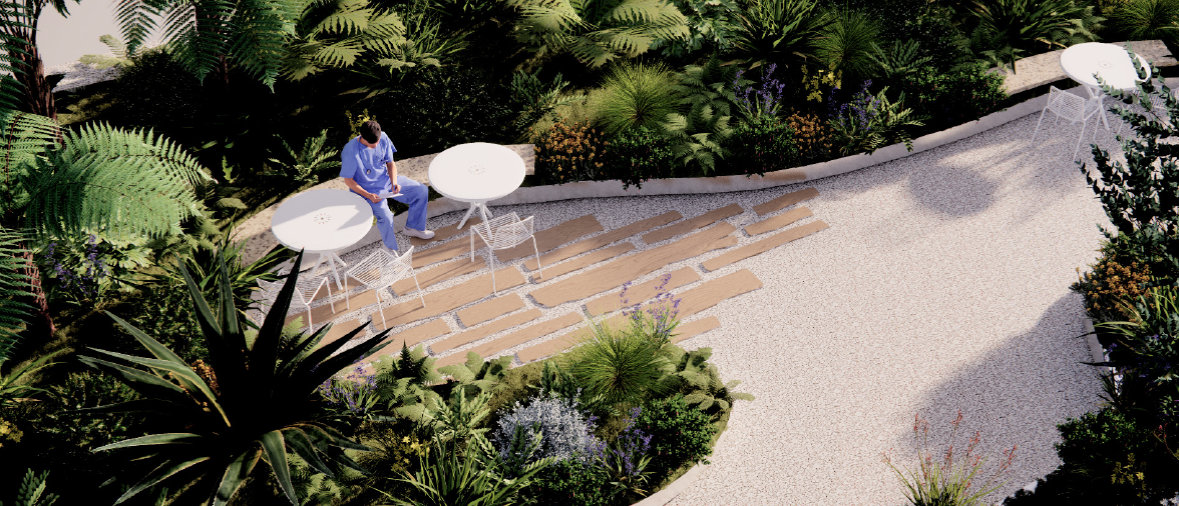 Clinical services building - building courtyard
